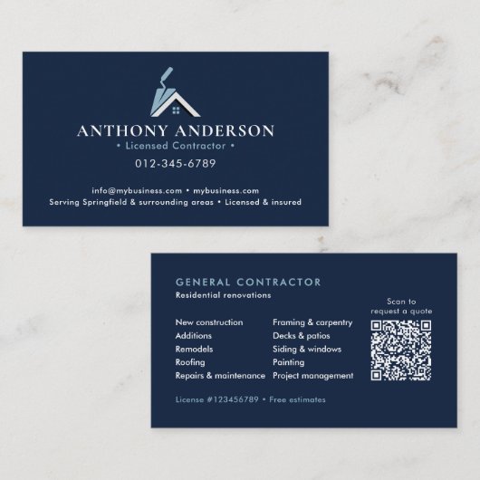 Moderner QR-Code-Auftragnehmer/Bauwesen Visitenkarte (Vorne/Hinten)