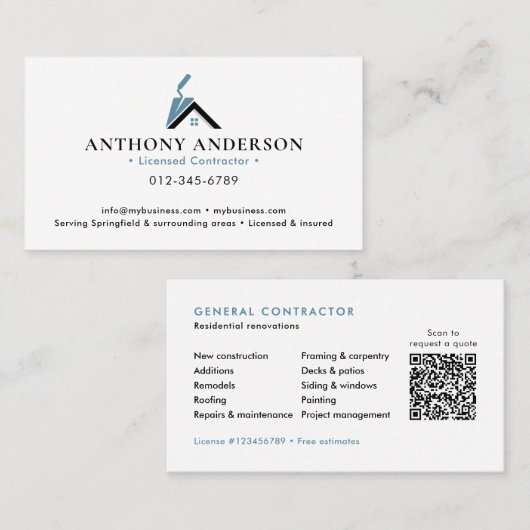 Moderner QR-Code-Auftragnehmer/Bauwesen Visitenkarte (Vorne/Hinten)