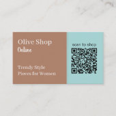 Moderner QR Code Blau und Müsli braun Einfach Visitenkarte (Vorderseite)