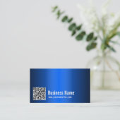 Moderner QR Code-blaue MetallVisitenkarte Visitenkarte (Stehend Vorderseite)