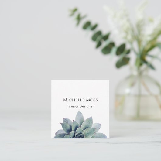 Moderner QR-Code Botanische Grünpflanzen Trendy Quadratische Visitenkarte (Stehend Vorderseite)