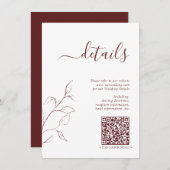 Moderner QR Code Burgundy Wedding Details Begleitkarte (Vorne/Hinten)