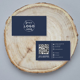 Moderner QR-Code Custom Logo Social Media Navy Blu Visitenkarte