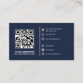 Moderner QR-Code Custom Logo Social Media Navy Blu Visitenkarte (Vorderseite)