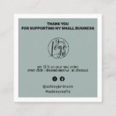 Moderner QR-Code danke, bestellen Sie weise grün Quadratische Visitenkarte (Rückseite)