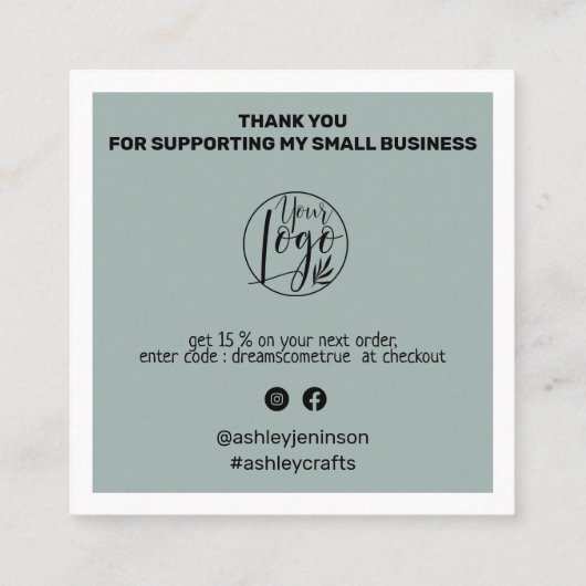 Moderner QR-Code danke, bestellen Sie weise grün Quadratische Visitenkarte (Rückseite)