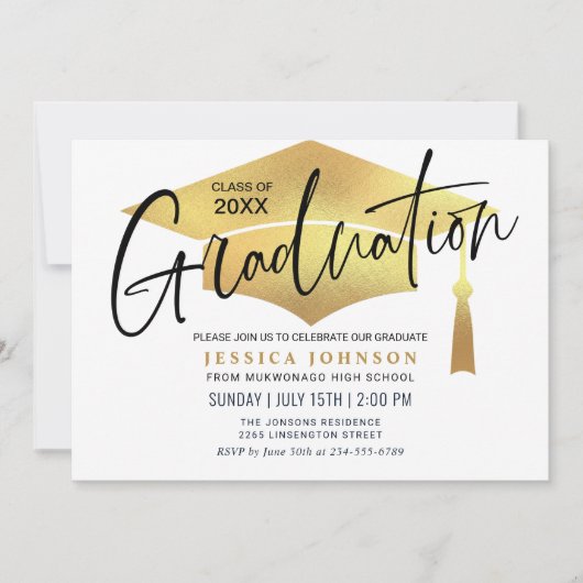 Moderner QR-Code der Minimalistisch Graduierungspa Einladung (Vorderseite)