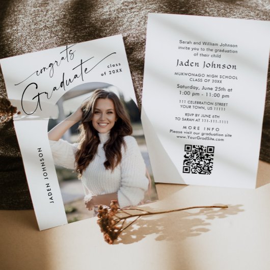 Moderner QR-Code der Minimalistischen FOTO Graduat Einladung