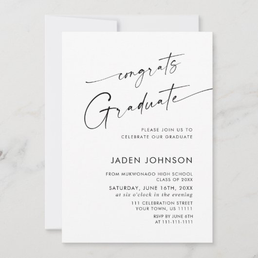 Moderner QR-Code der Minimalistischen FOTO Graduat Einladung (Vorderseite)