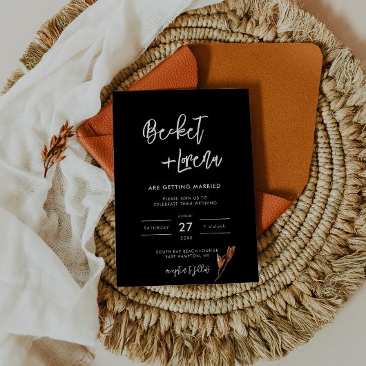 Moderner QR Code & Details schwarze Hochzeit Einladung