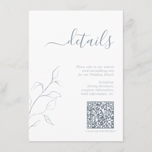 Moderner QR Code Dusty Blue Wedding Details Begleitkarte (Vorderseite)