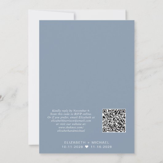 Moderner QR Code Dusty Blue Wedding Reception Einladung (Rückseite)