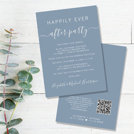 Moderner QR Code Dusty Blue Wedding Reception Einladung