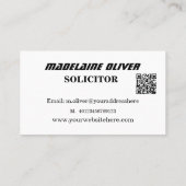 Moderner QR-Code Elegant Sleek Solicitor Black Visitenkarte (Rückseite)
