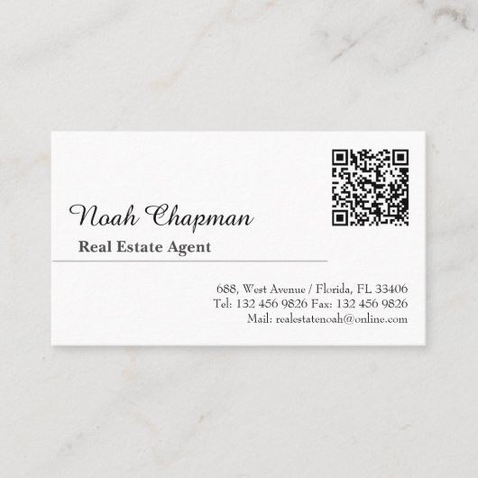 Moderner QR-Code Eleganter Real Anwesen Agent Visitenkarte (Vorderseite)