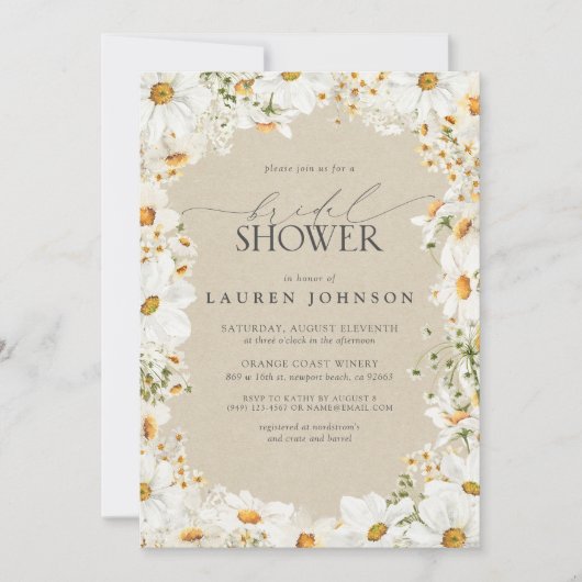 Moderner QR-Code Elegantes Daisy Rustikales Brautp Einladung (Vorderseite)