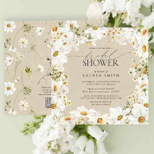 Moderner QR-Code Elegantes Daisy Rustikales Brautp Einladung