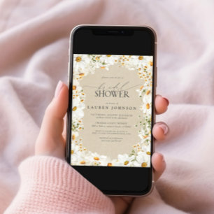 Moderner QR-Code Elegantes Daisy Rustikales Brautp Einladung