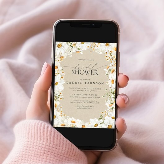 Moderner QR-Code Elegantes Daisy Rustikales Brautp Einladung