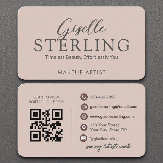 Moderner QR-Code Elegantes Rosa-Script Visitenkarte
