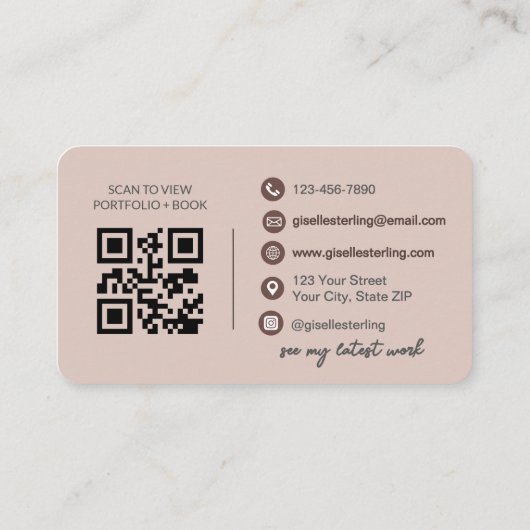 Moderner QR-Code Elegantes Rosa-Script Visitenkarte (Rückseite)