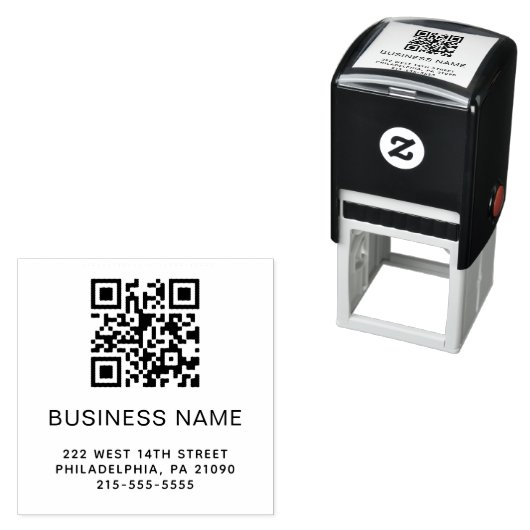 Moderner QR-Code Firmenname oder Logo Permastempel (Beispiel)