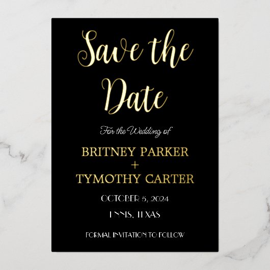 Moderner QR-Code Foto Kalligrafie Black Wedding Fo Folieneinladung (Vorderseite)