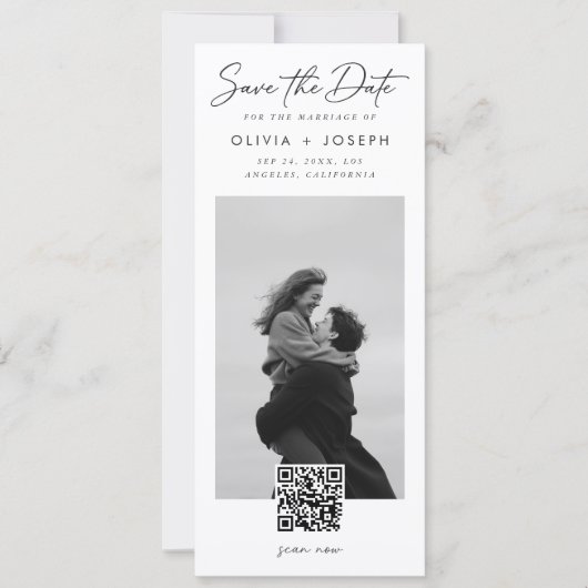 Moderner QR-Code-Foto-Lesezeichen-Hochzeit Save The Date (Vorderseite)