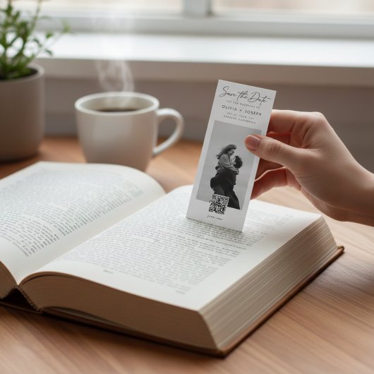 Moderner QR-Code-Foto-Lesezeichen-Hochzeit Save The Date