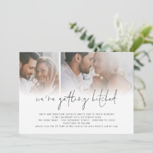 Moderner QR-Code für 2 Foto - Hitched Wedding Einladung