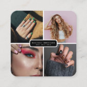 Moderner QR-Code für 4 Foto Hair Skin Nail Salon Quadratische Visitenkarte (Vorderseite)