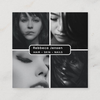 Moderner QR-Code für 4 Foto Hair Skin Nail Salon Quadratische Visitenkarte