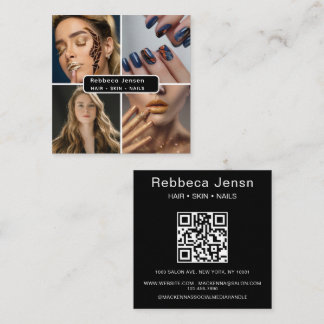 Moderner QR-Code für 4 Foto Hair Skin Nail Salon Quadratische Visitenkarte