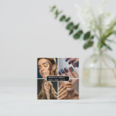 Moderner QR-Code für 4 Foto Hair Skin Nail Salon Quadratische Visitenkarte (Stehend Vorderseite)