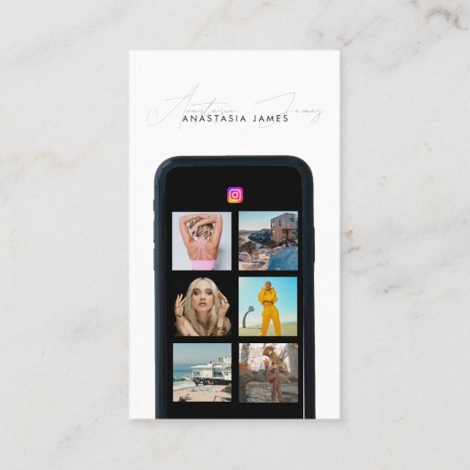 Moderner QR-Code für 6 Foto Gefüttert Grid Social Visitenkarte (Rückseite)