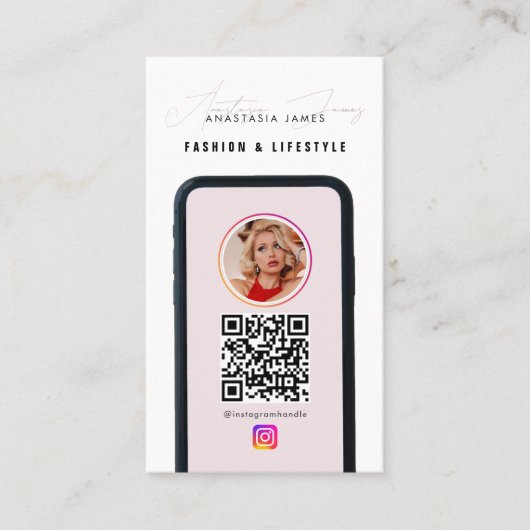 Moderner QR-Code für 6 Foto Gefüttert Grid Social Visitenkarte (Vorderseite)