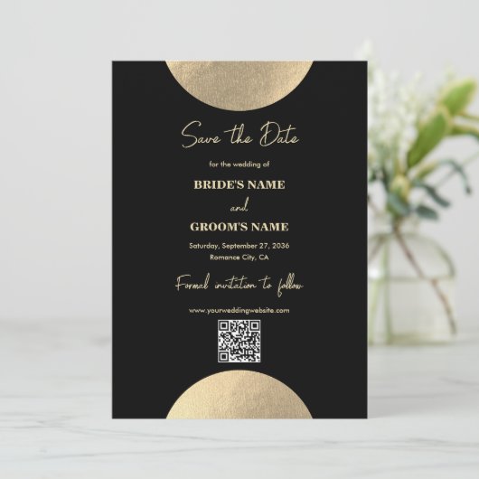 Moderner QR-Code für Abstrakte Hochzeiten in Black Save The Date (Stehend Vorderseite)