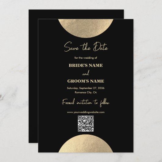 Moderner QR-Code für Abstrakte Hochzeiten in Black Save The Date (Vorne/Hinten)
