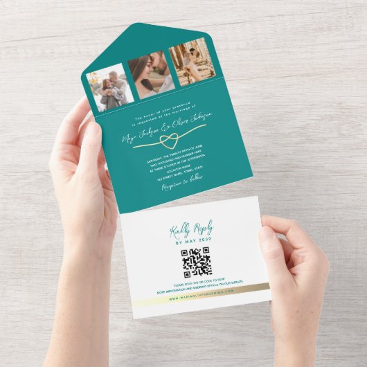 Moderner QR-Code für Aquamarine Hochzeiten All In One Einladung (Abreißen)