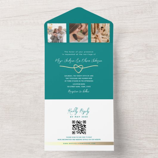 Moderner QR-Code für Aquamarine Hochzeiten All In One Einladung (Innen Boden)