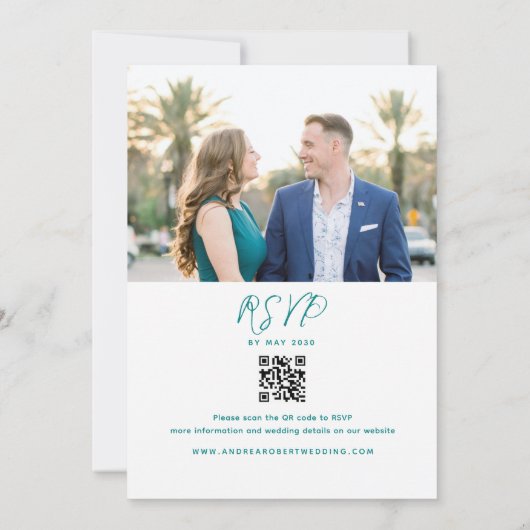 Moderner QR-Code für Aquamarine Hochzeiten Einladung (Rückseite)