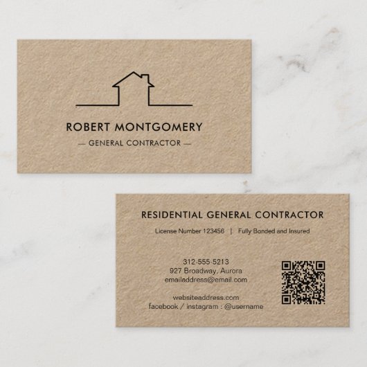 Moderner QR-Code für Bauunternehmer Visitenkarte (Vorne/Hinten)