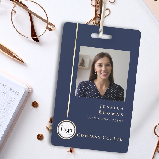 Moderner QR-Code für Berufliches Navy-Gold-Foto Ausweis