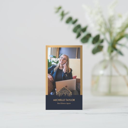 Moderner QR-Code für Berufliches Real Anwesen Foto Visitenkarte (Stehend Vorderseite)