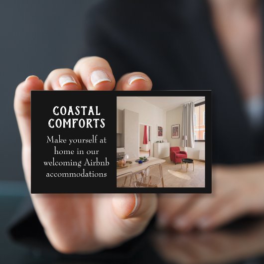 Moderner QR-Code für Black Vacation Rental Visitenkarte