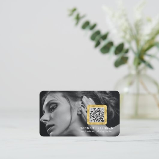 Moderner QR-Code für das Foto Visitenkarte (Stehend Vorderseite)