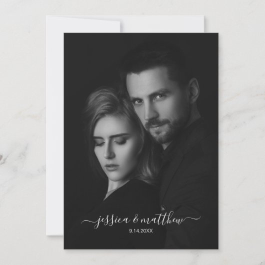 Moderner QR-Code für das Schwarz-Weiß-Foto Einladung (Vorderseite)