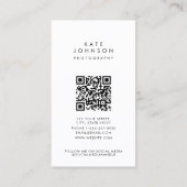 Moderner QR-Code für einfache Schwarz-Weiß-Fotogra Visitenkarte (Rückseite)