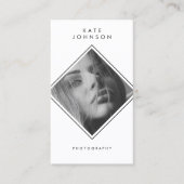 Moderner QR-Code für einfache Schwarz-Weiß-Fotogra Visitenkarte (Vorderseite)