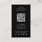 Moderner QR-Code für einfache Schwarz-Weiß-Fotogra Visitenkarte (Rückseite)
